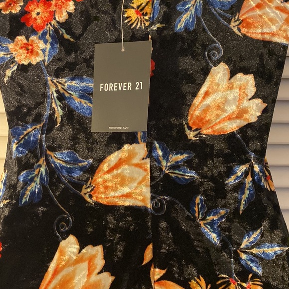Forever 21 Dress Womens S Black Velvet Floral Spaghetti Strap Mini Sundress - Picture 5 of 7
